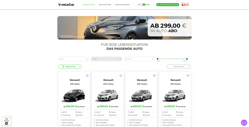 Abo-Preise von ViveLaCar